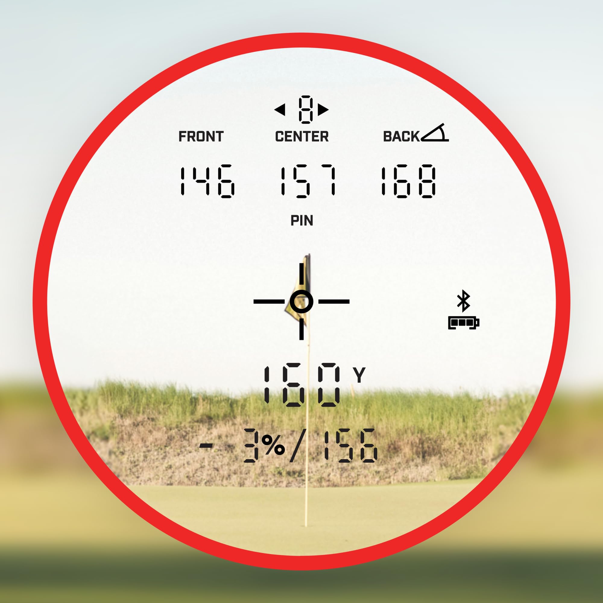 Bushnell Tour Hybrid rangefinder withstands weather with water resistance during rounds.