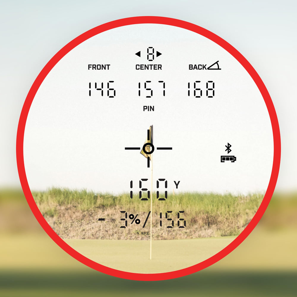 Bushnell Tour Hybrid rangefinder withstands weather with water resistance during rounds.