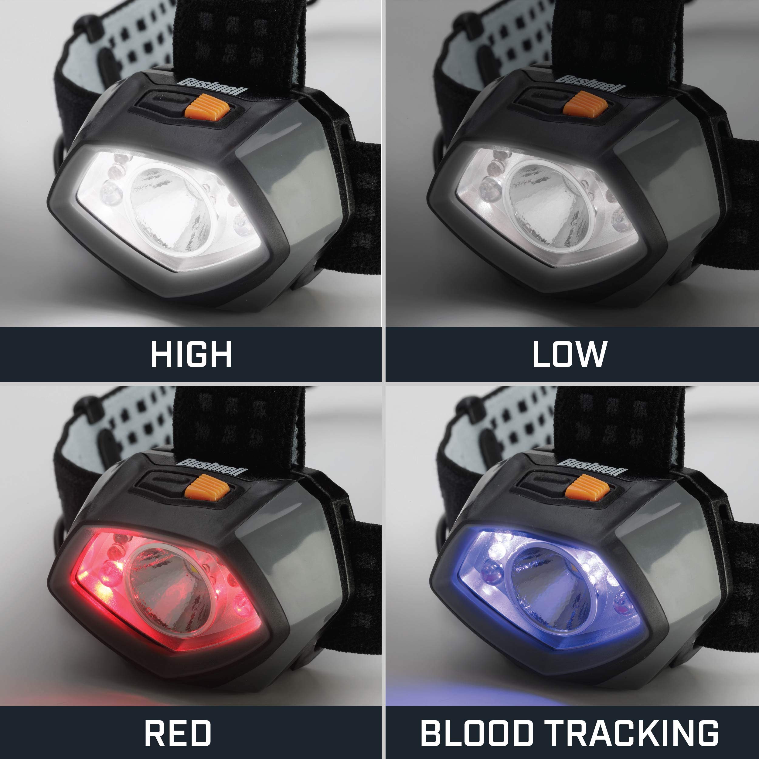 Bushnell TRKR 325L headlamp one-meter drop protection for rugged environments.