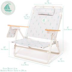 Business & Pleasure Co. Margaritaville Manana backpack chair with side pocket proves convenient hydration and storage.