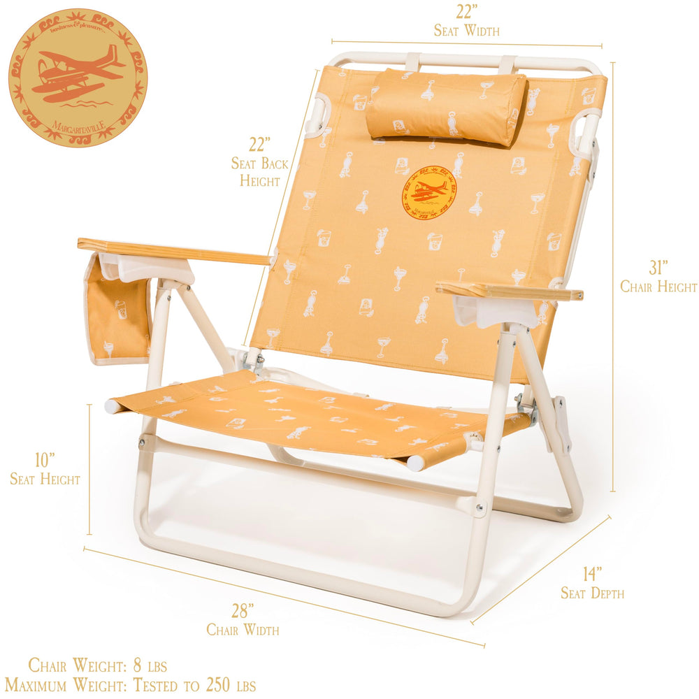 Business and Pleasure Co Margaritaville Manana chair reclines flat for relaxed lounging.
