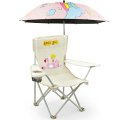 BUSYSIR Kids beach chair with umbrella on pink fabric for shaded seaside comfort