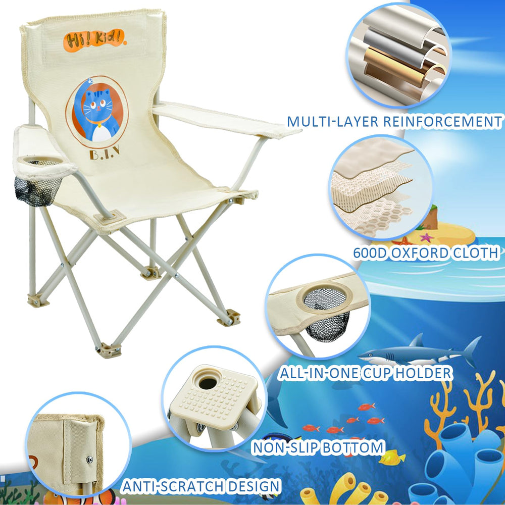 BUSYSIR kids camping chair folded-compact shows easy portability and space-saving travel.