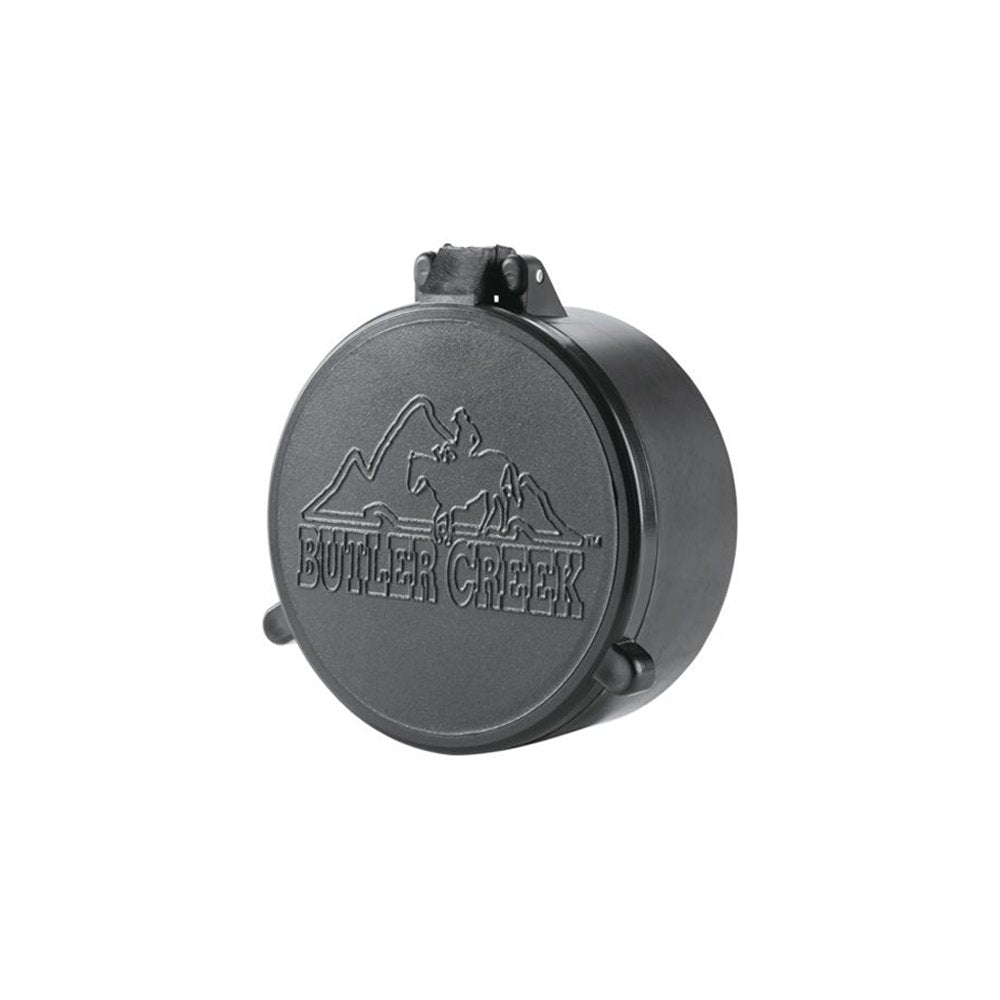 Butler Creek 25 objective flip-open scope cover in black ensures quick access