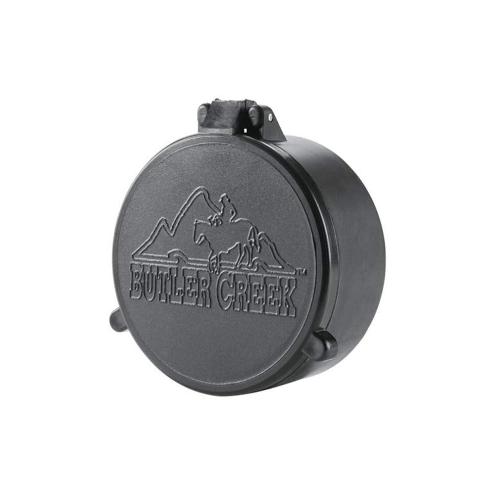 Butler Creek 27 objective flip-open scope cover protects lenses in rugged outdoor conditions