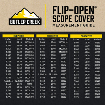 Butler Creek 34 objective flip-open scope cover seals securely against weather and dust