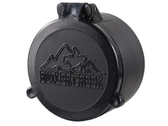 Close-up of Butler Creek 40 Objective Flip Open Scope Cover, black