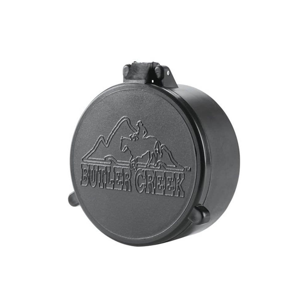 Butler Creek 48 objective flip-open cover closed protects optics in rugged field use.