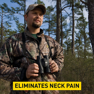 Butler Creek Bone Collector Deluxe Bino Caddy Harness uses elastic straps for comfortable weight distribution.