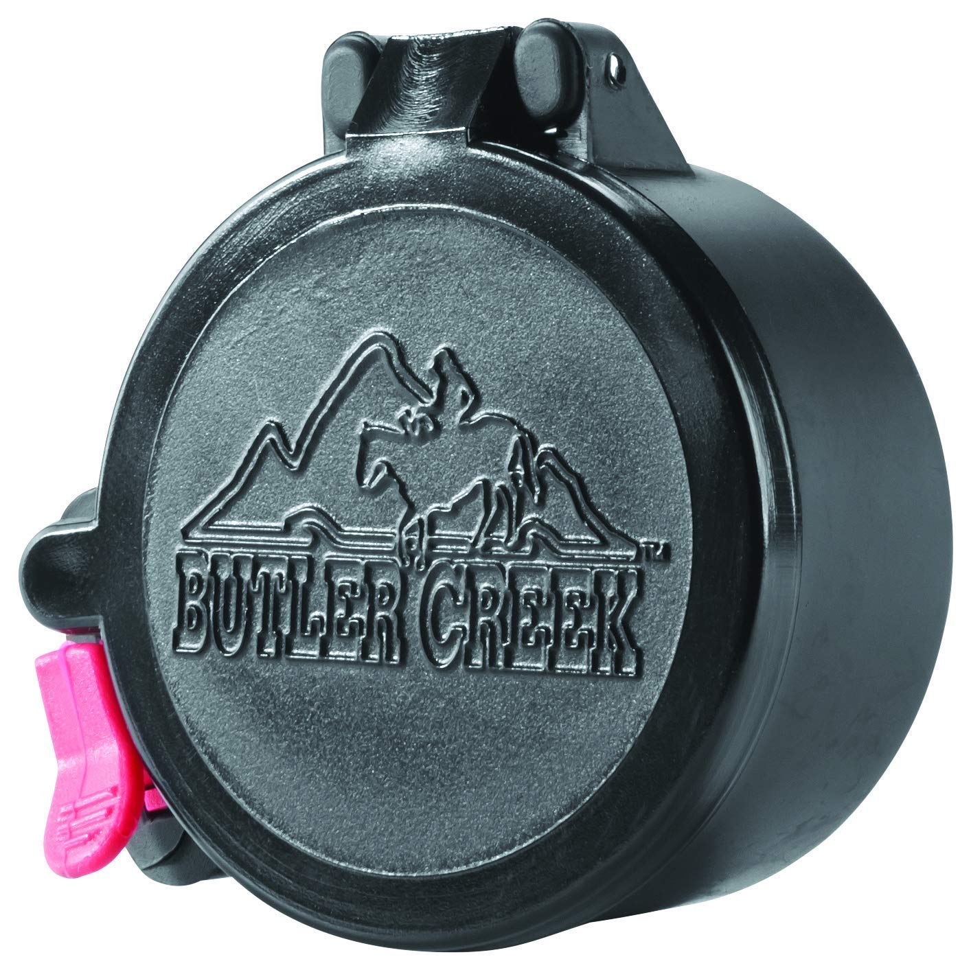 Butler Creek Size 19 eye-piece cover closed, seals moisture and dust for rugged field use.