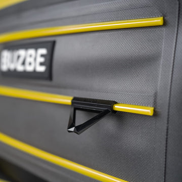 BUZBE Swarm 28 grey and yellow colorway aids on-water visibility.