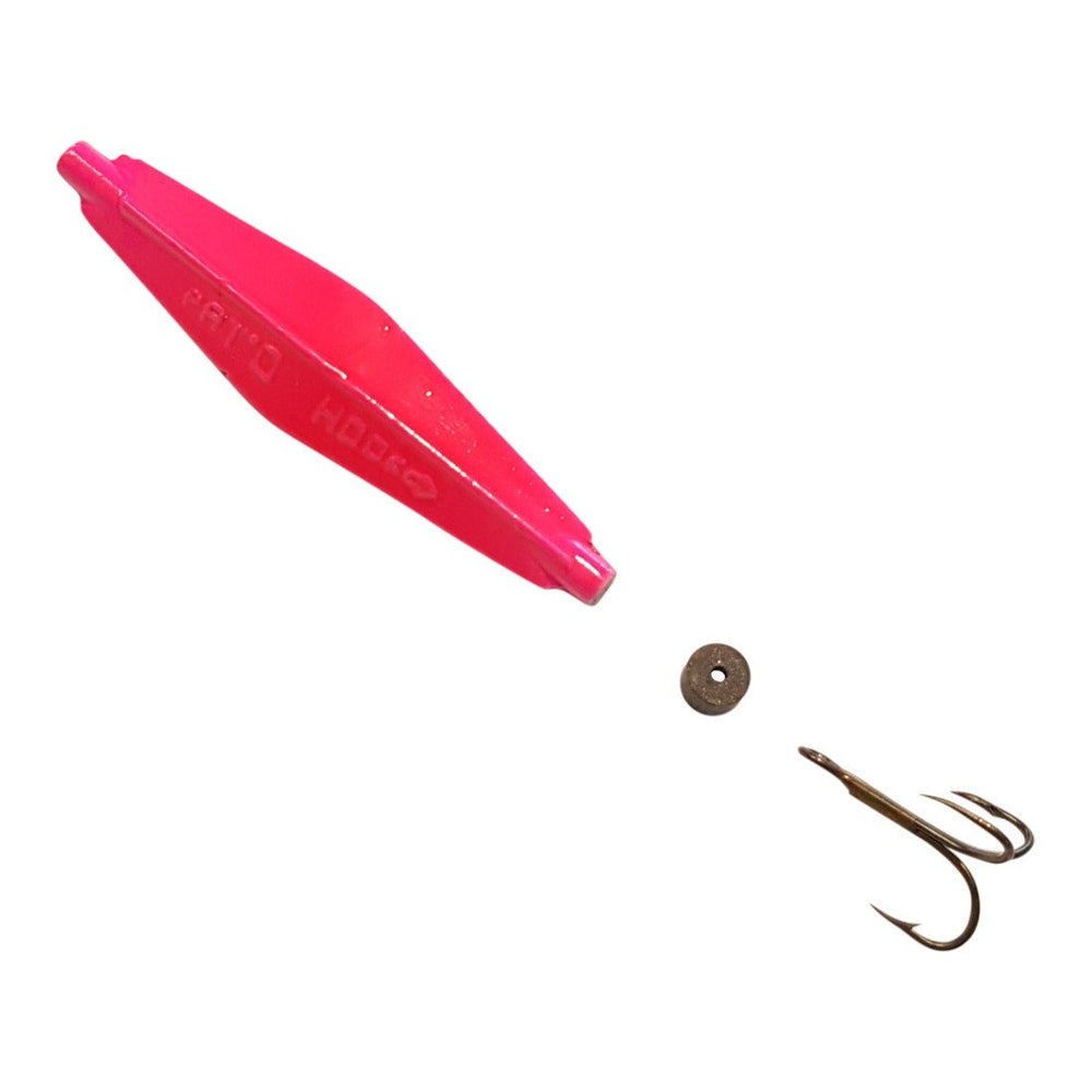 Buzz Bomb hot pink 2.5-inch lure for casting and jigging in clear water.