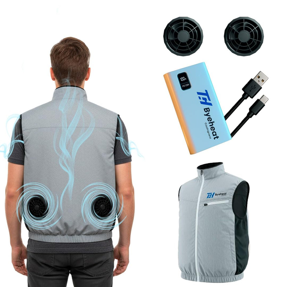 BYEHEAT cooling vest designed for easy wear over work gear and layers.