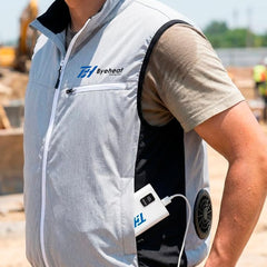 BYEHEAT cooling vest USB-rechargeable power bank included enables easy on-the-go cooling.