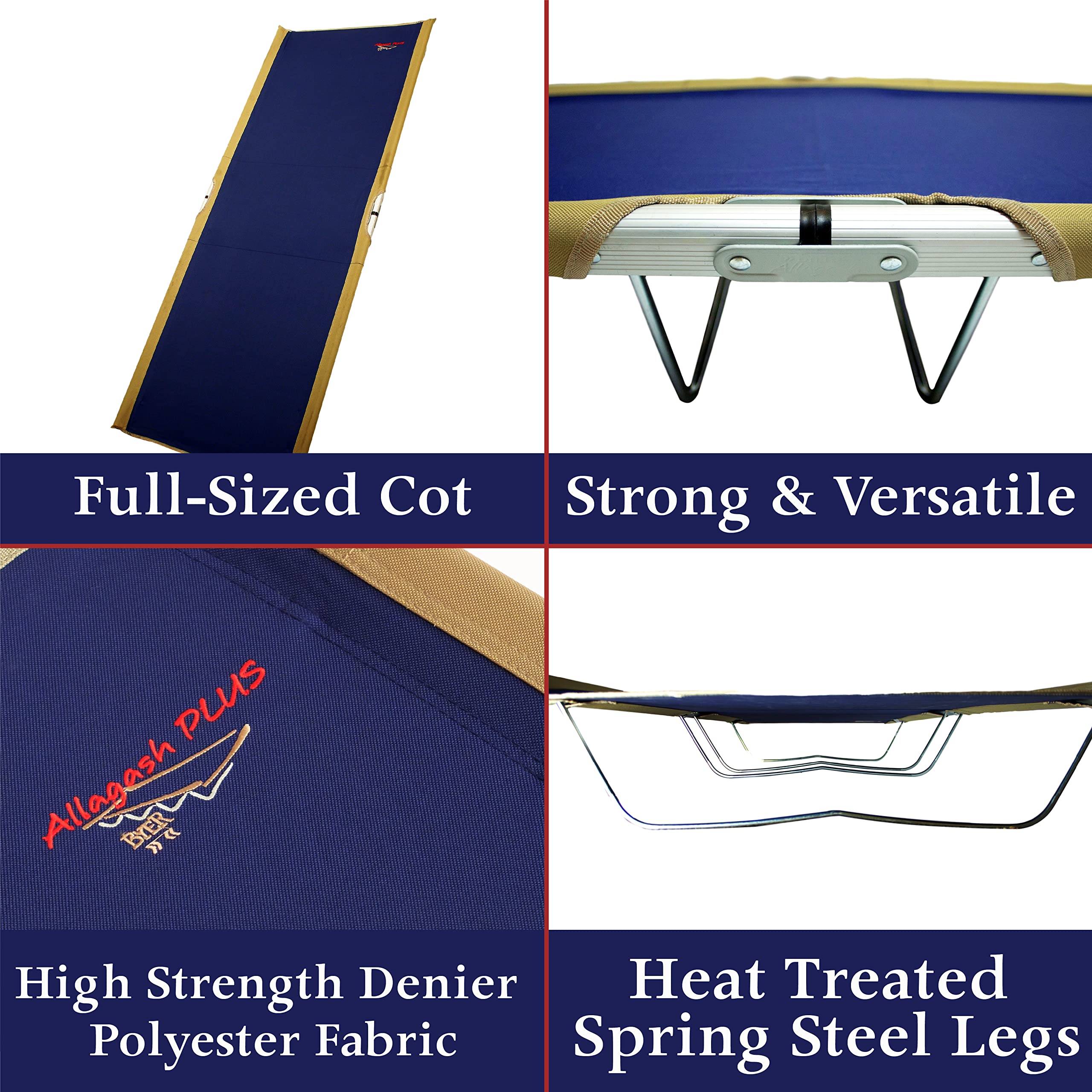Lightweight BYER OF MAINE Allagash Plus cot with carry-ready design.