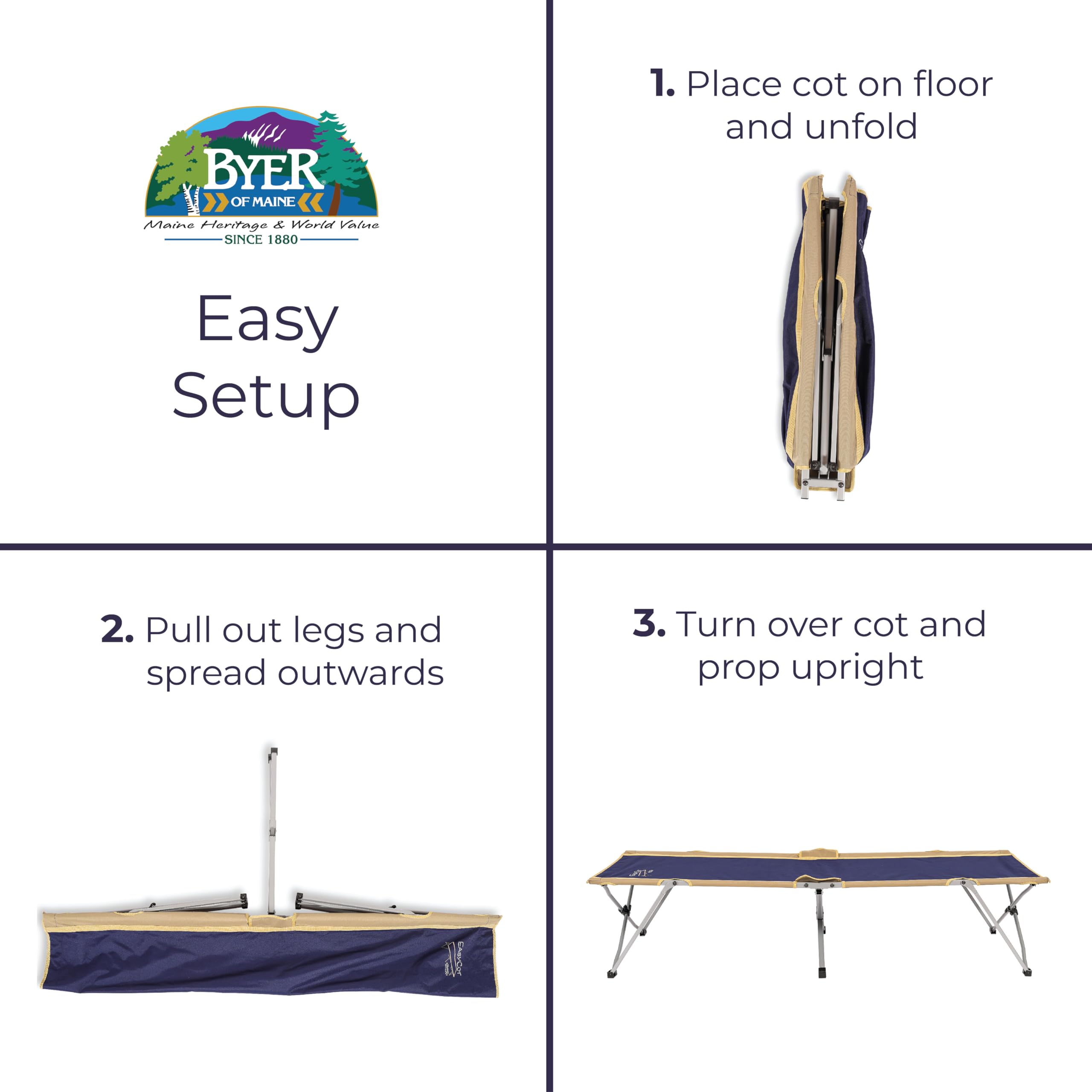 Byer of Maine Easy Cot comes with a carry bag for convenient transport.