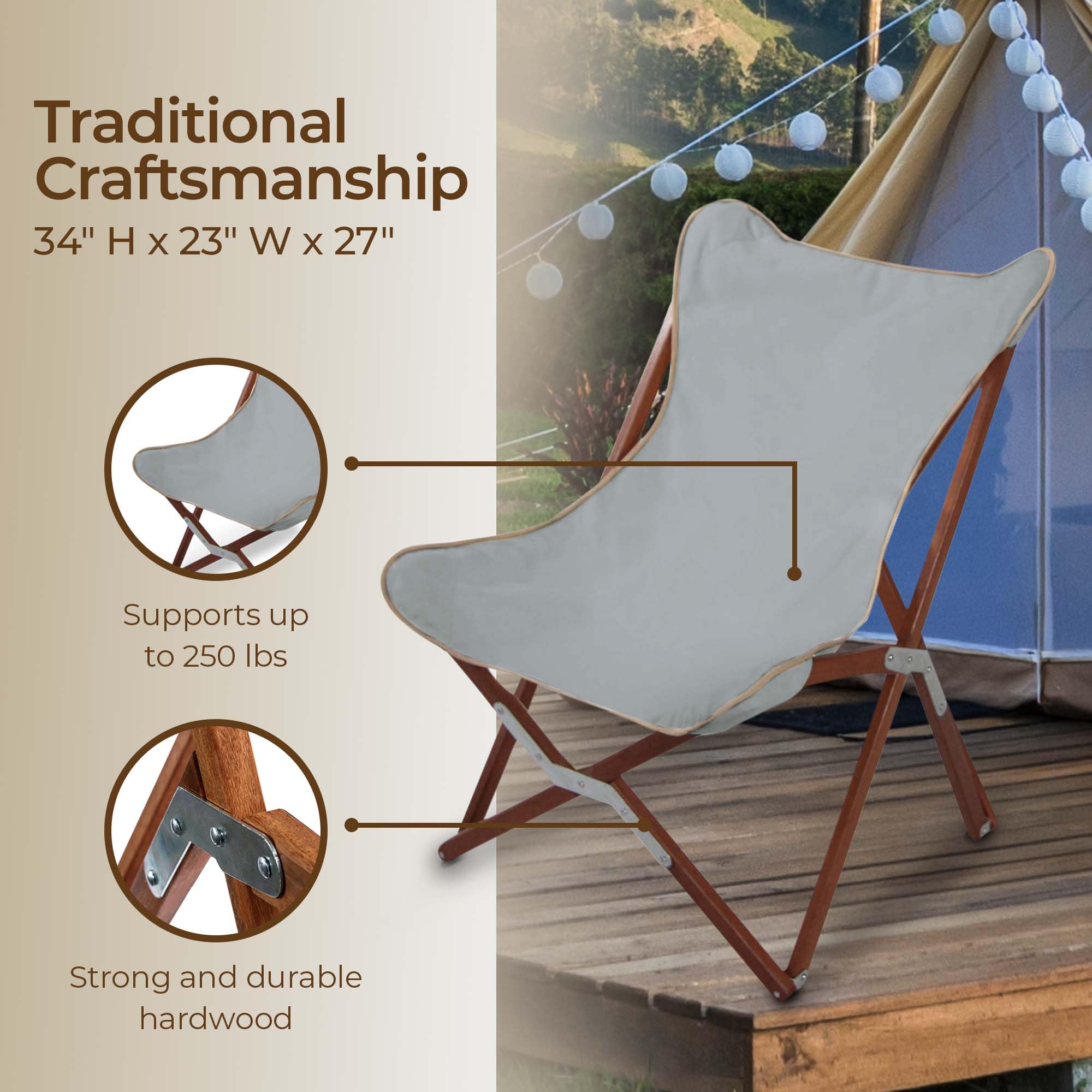 BYER OF MAINE Pangean Butterfly Chair hardwood frame resists sun and rain