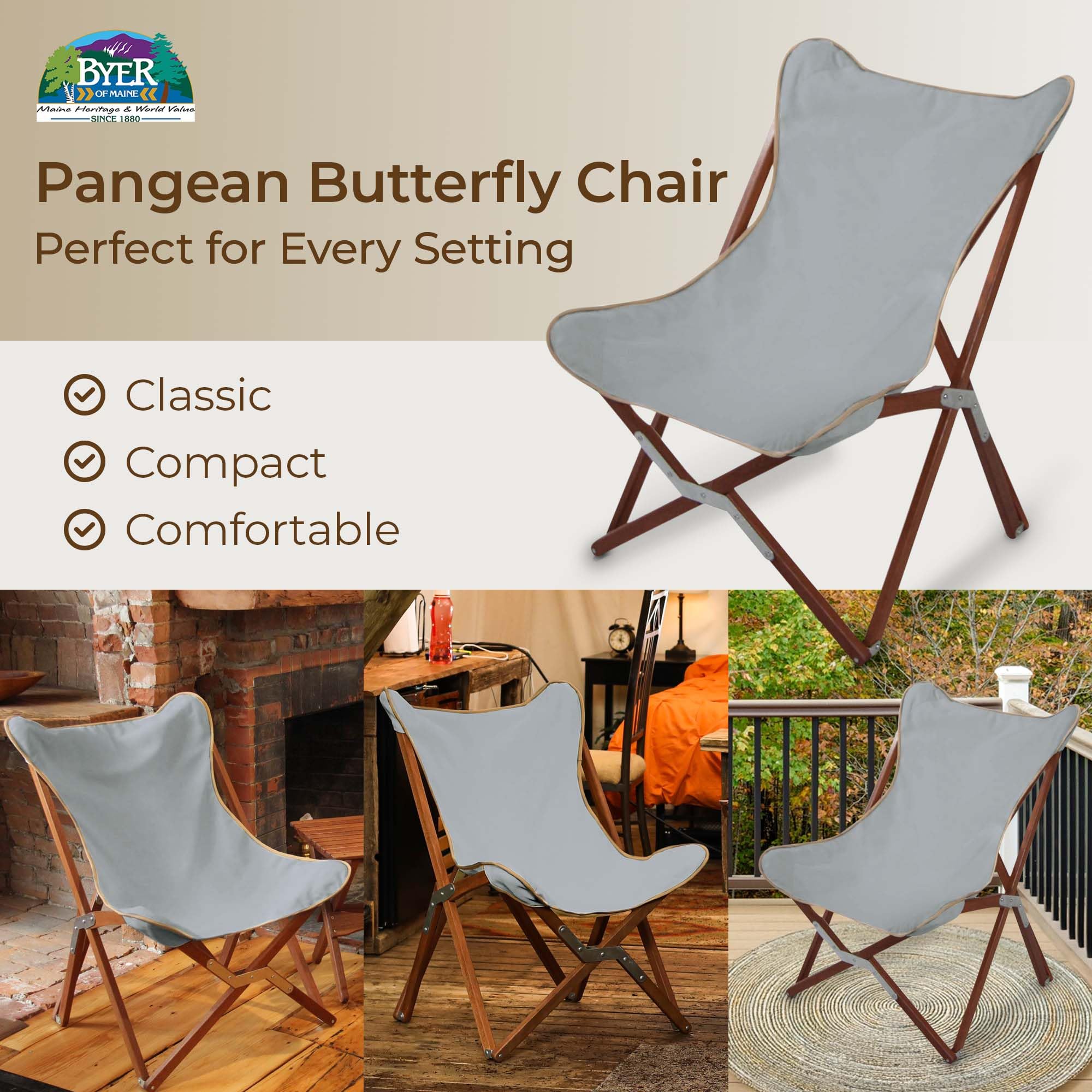 BYER OF MAINE Pangean Butterfly Chair unfolded for instant outdoor seating