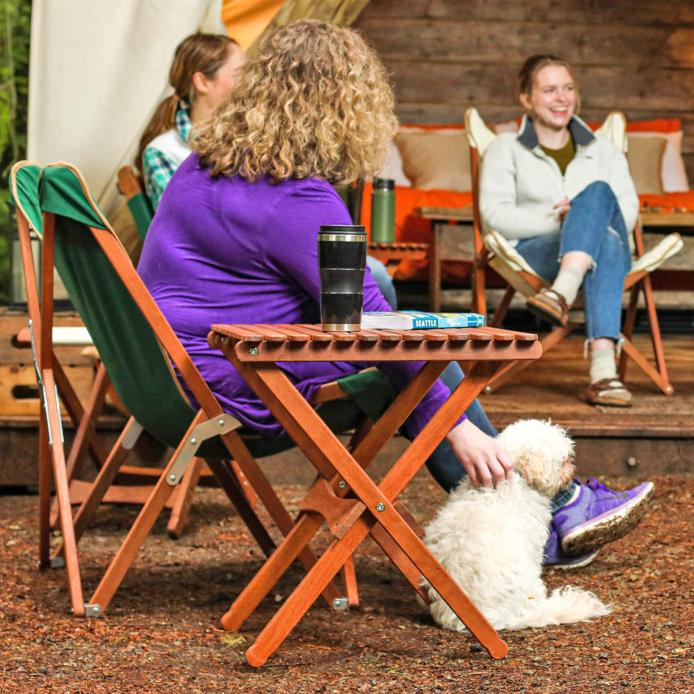 BYER OF MAINE Pangean folding table on patio setup for drinks.