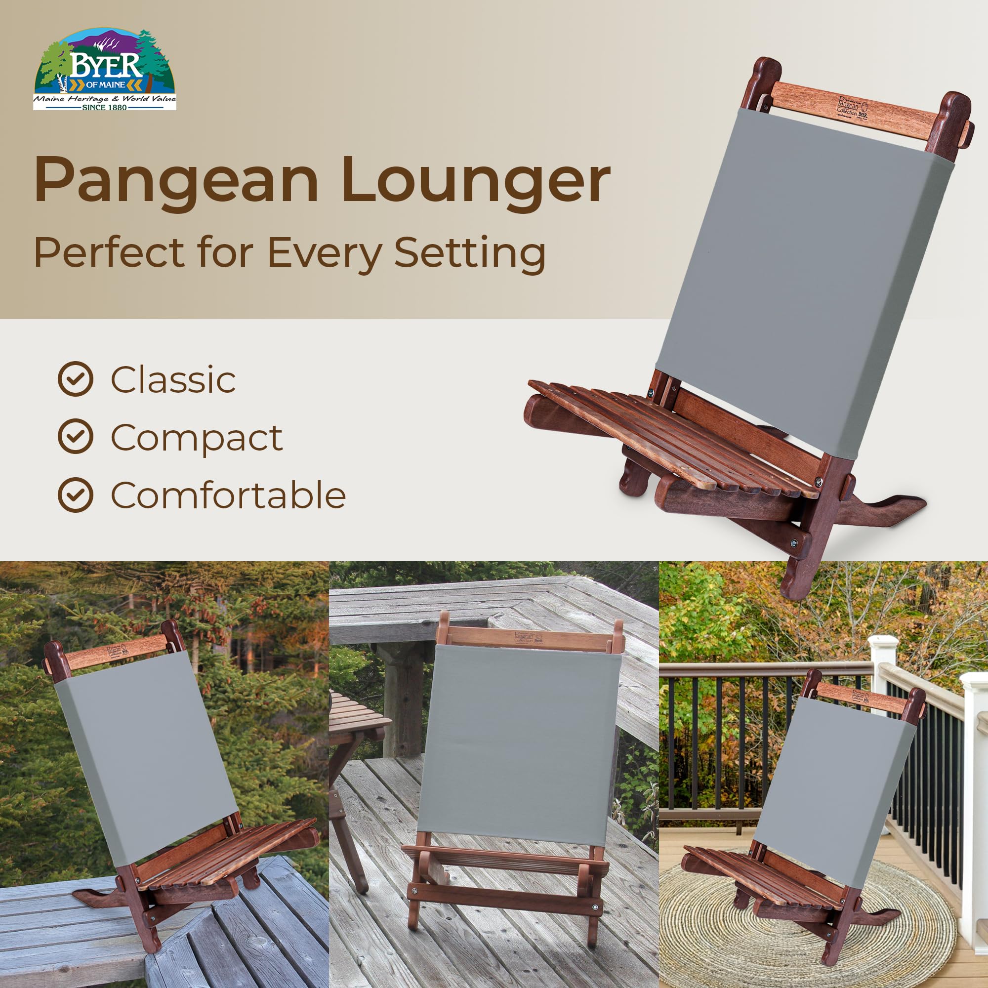BYER OF MAINE Pangean Lounger Chair folded for compact transport.