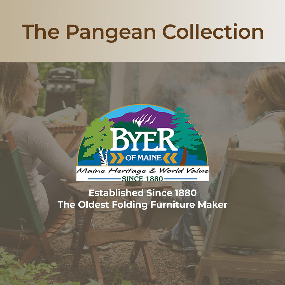 BYER OF MAINE Pangean Lounger Chair stowed compactly for quick setup.