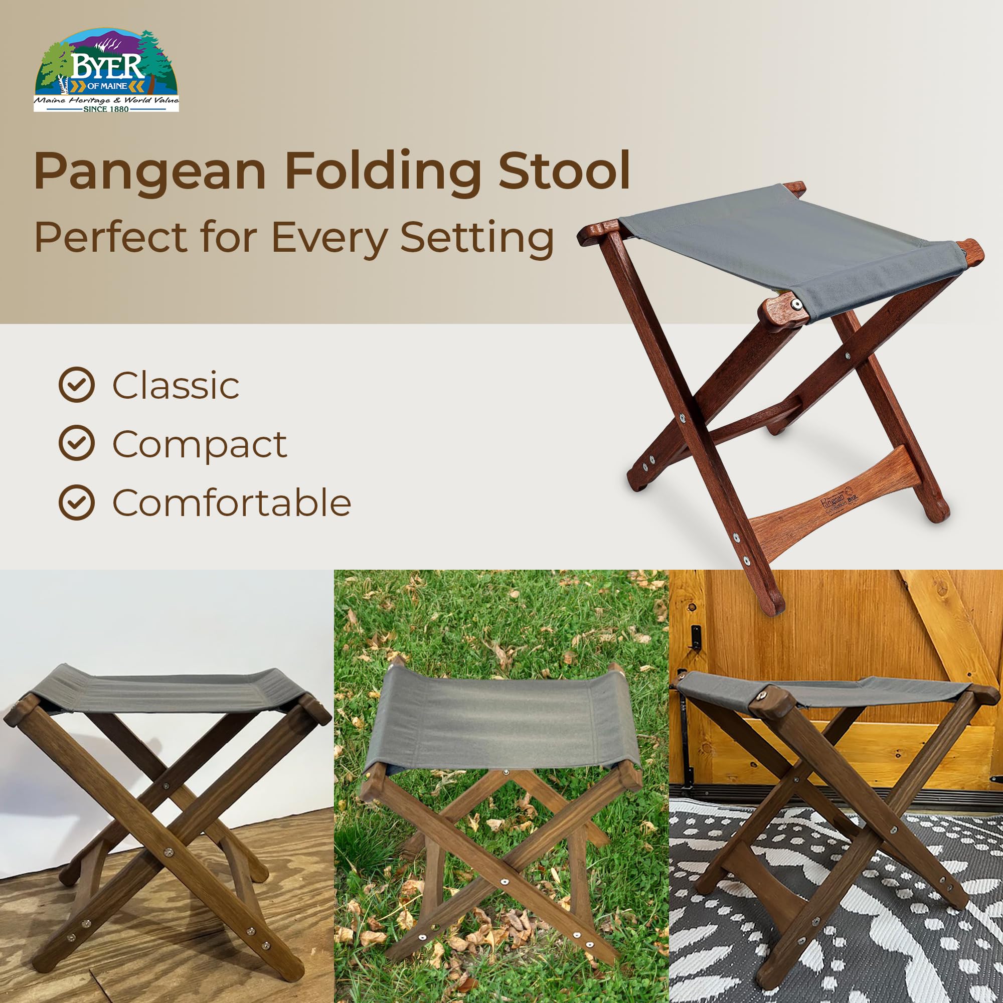 BYER OF MAINE Pangean stool canvas seat offers comfortable outdoor seating