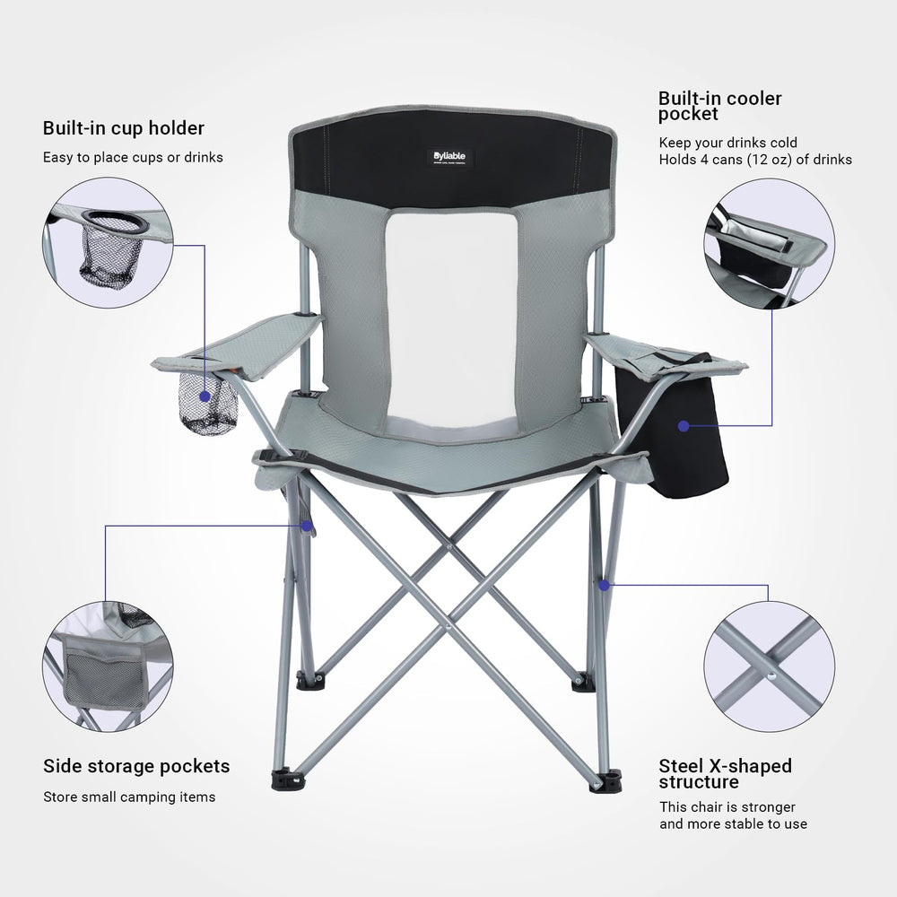 Byliable camping chair gray black built-in cooler highlights convenient refreshing drinks while relaxing