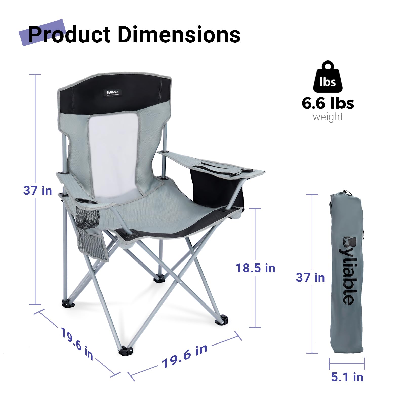 Byliable camping chair gray black folded demonstrates portable storage and easy transport