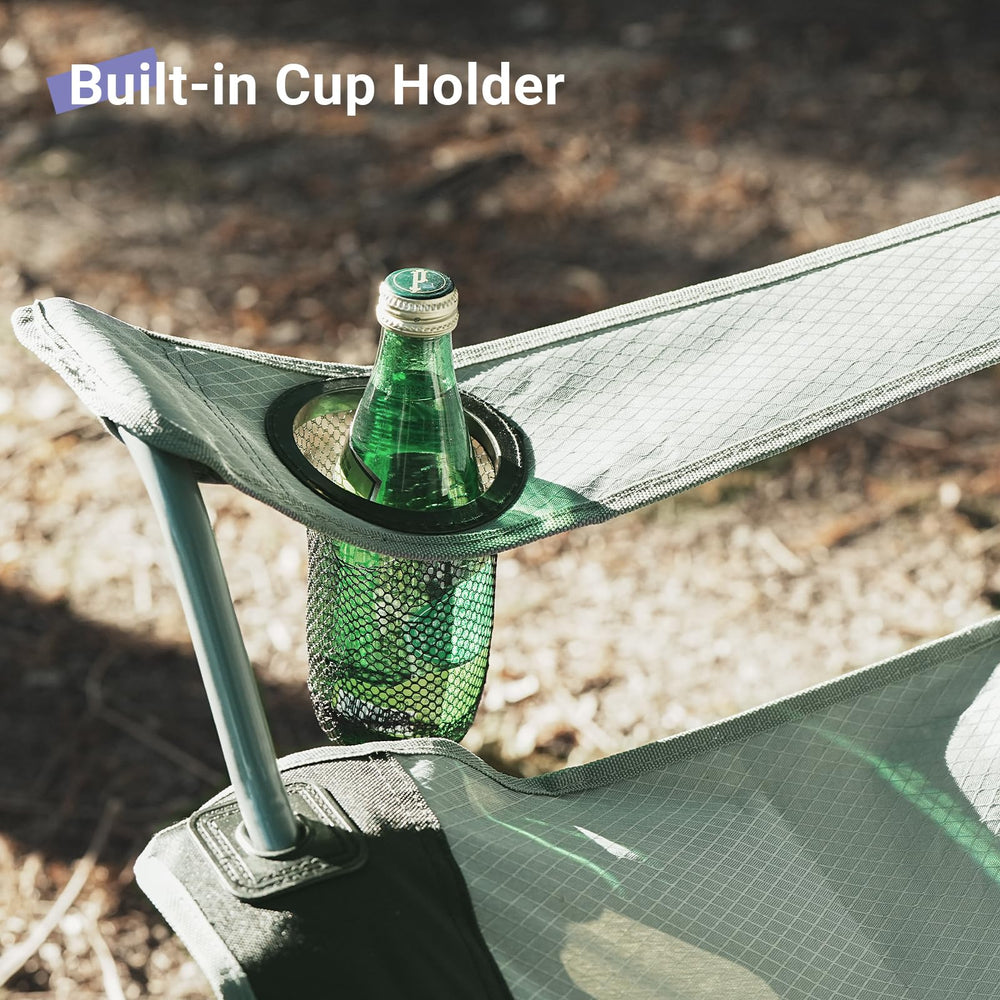 Byliable camping chair gray black in-use at campsite emphasizes comfort and stability