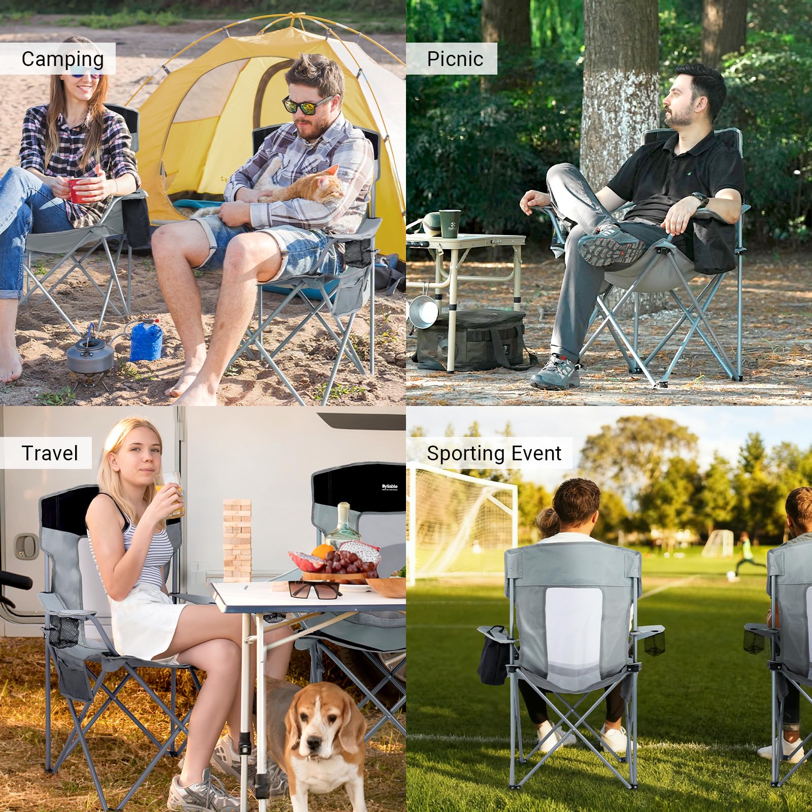 Byliable camping chair gray black transport bag ready for quick setup anywhere