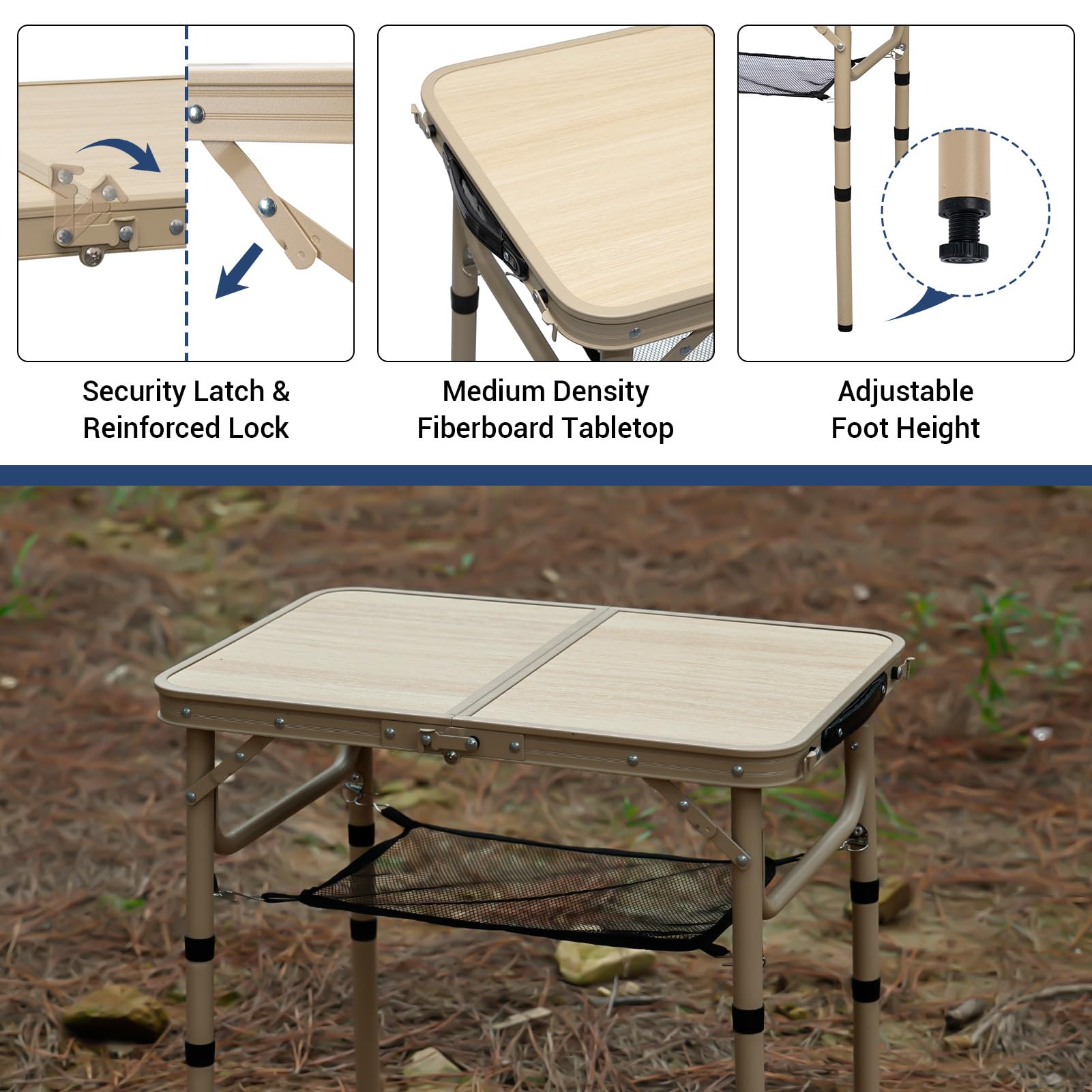 Byliable small folding table yellow carry handle for portable setup