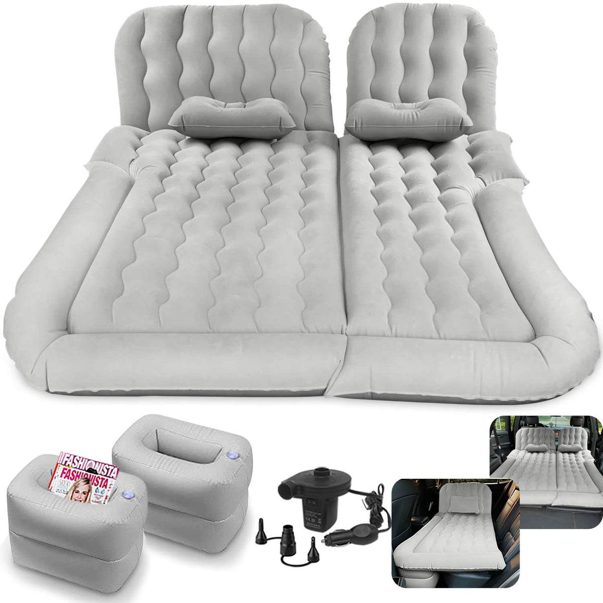 Byomostor 3-in-1 car mattress inflates quickly with pump for easy setup.