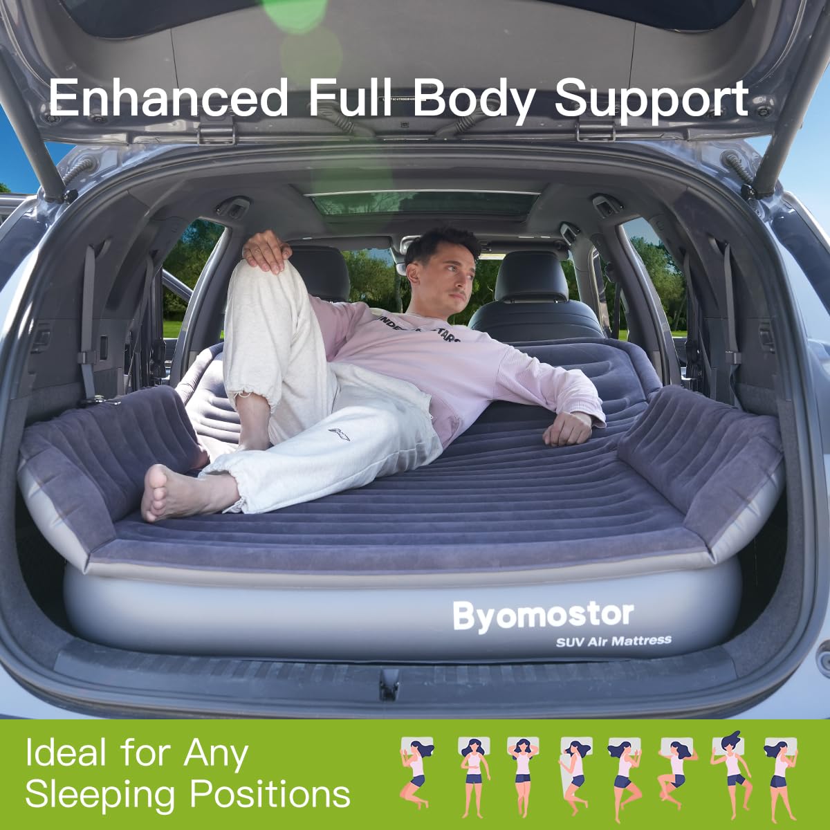 Byomostor SUV air mattress setup shows easy removal for cleaning and storage
