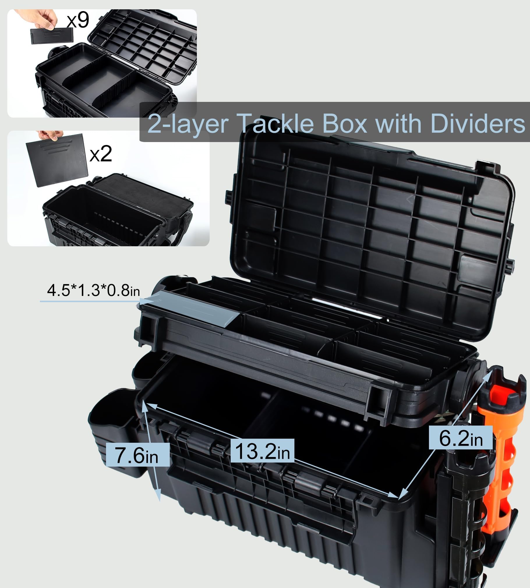 Close-up of rod holders and cup holders on tackle box
