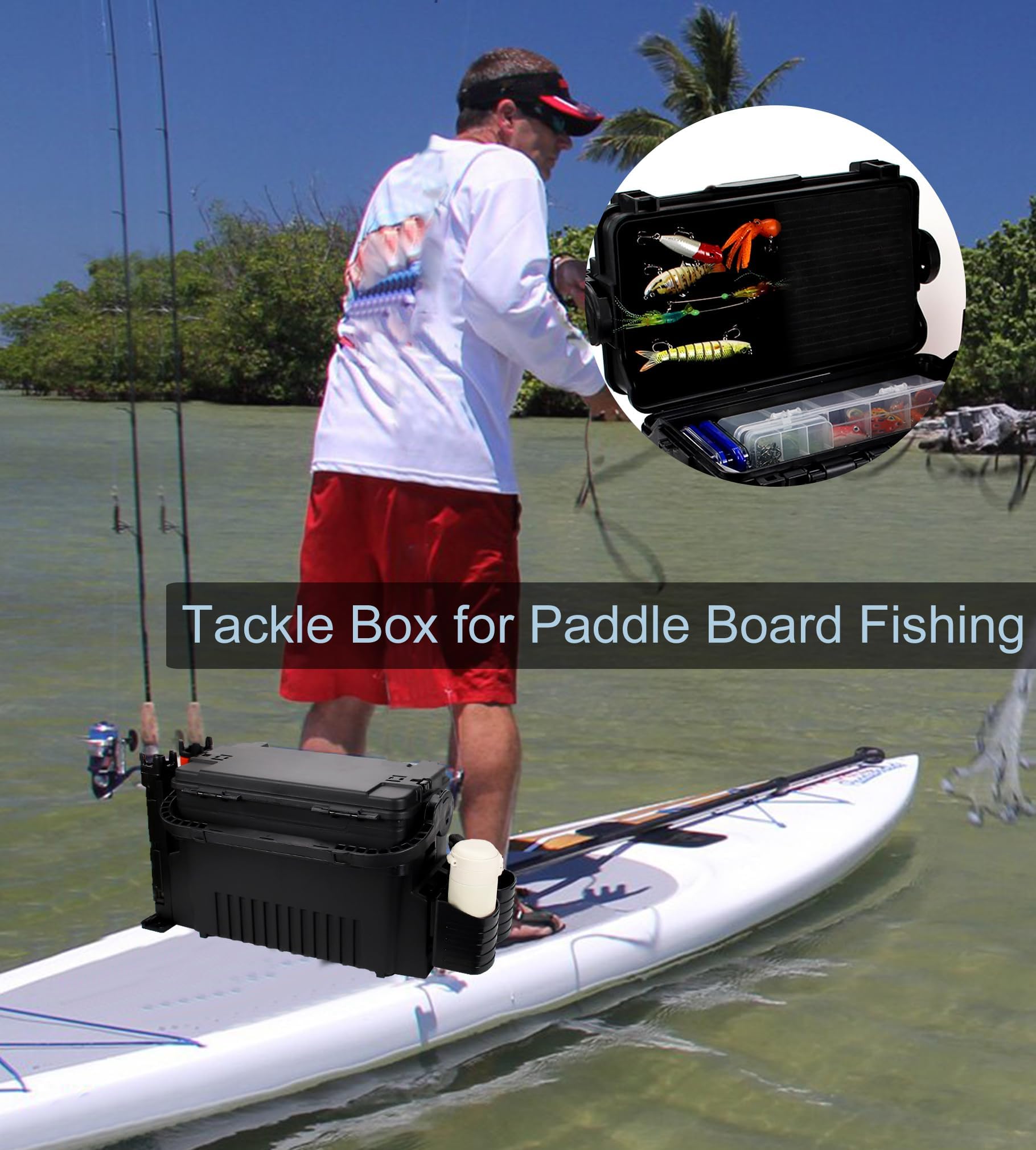 Interior of tackle box with foam workbench and dividers