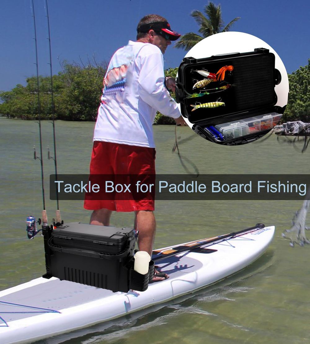 Interior of tackle box with foam workbench and dividers