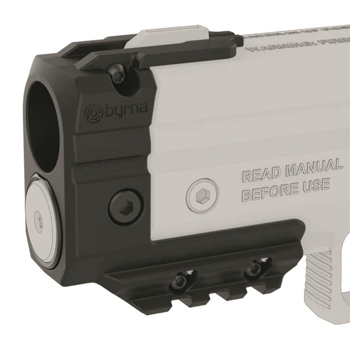 Byrna Boost Adapter on an SD launcher increases shots per cartridge for close-quarters scenarios.