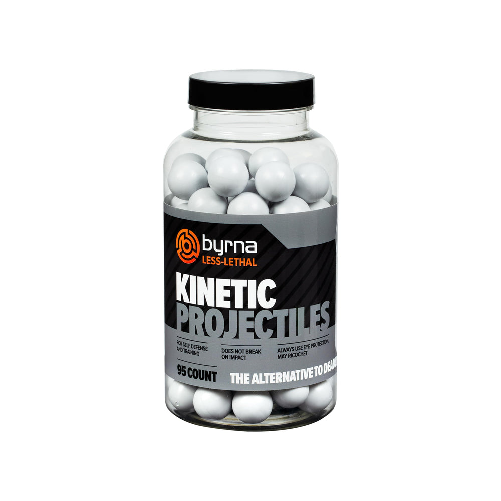 Byrna Kinetic Projectiles 95-count light gray packaging showing durable training ammo
