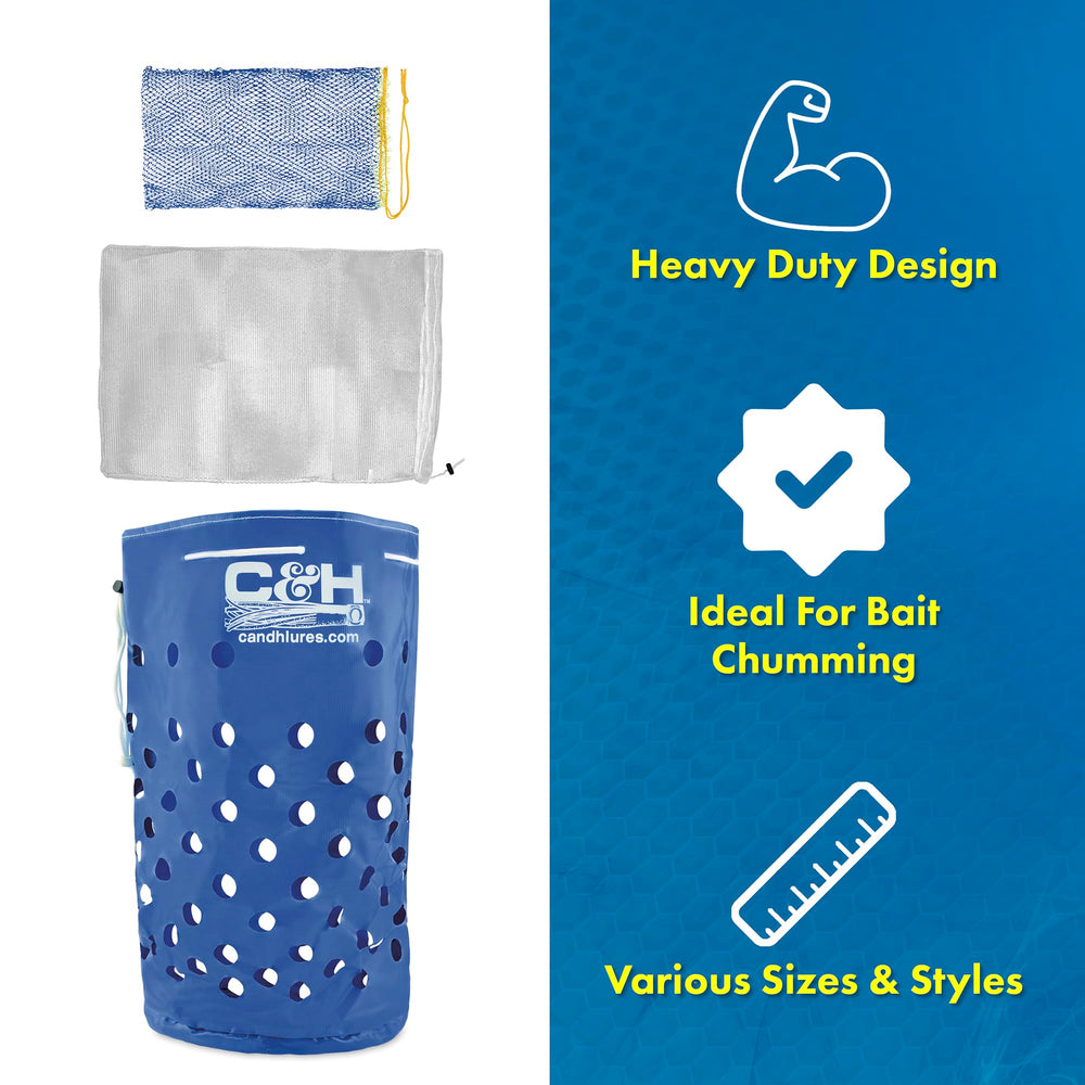 Chum bag displaying 5-gallon capacity for bait chumming