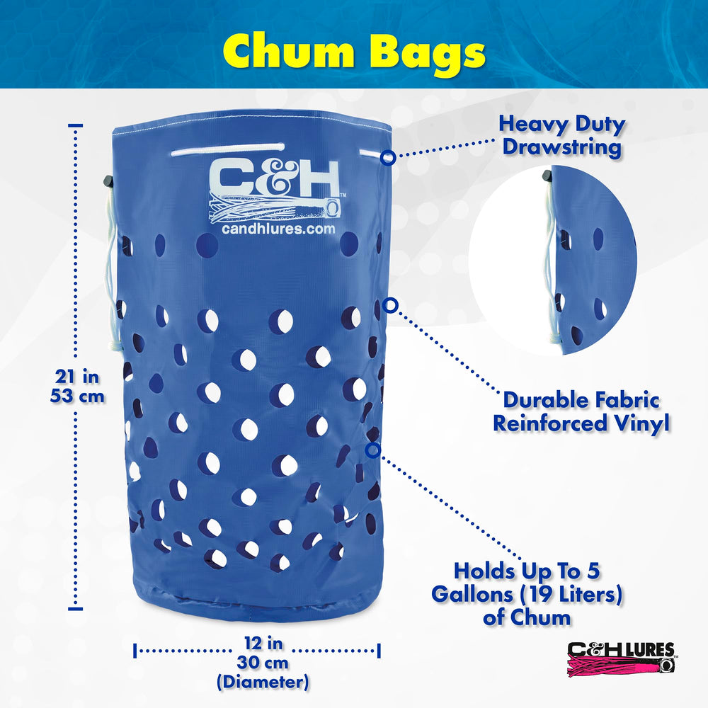 Close-up of heavy-duty drawstring closure on C&H Lures Chum Bag Original Style