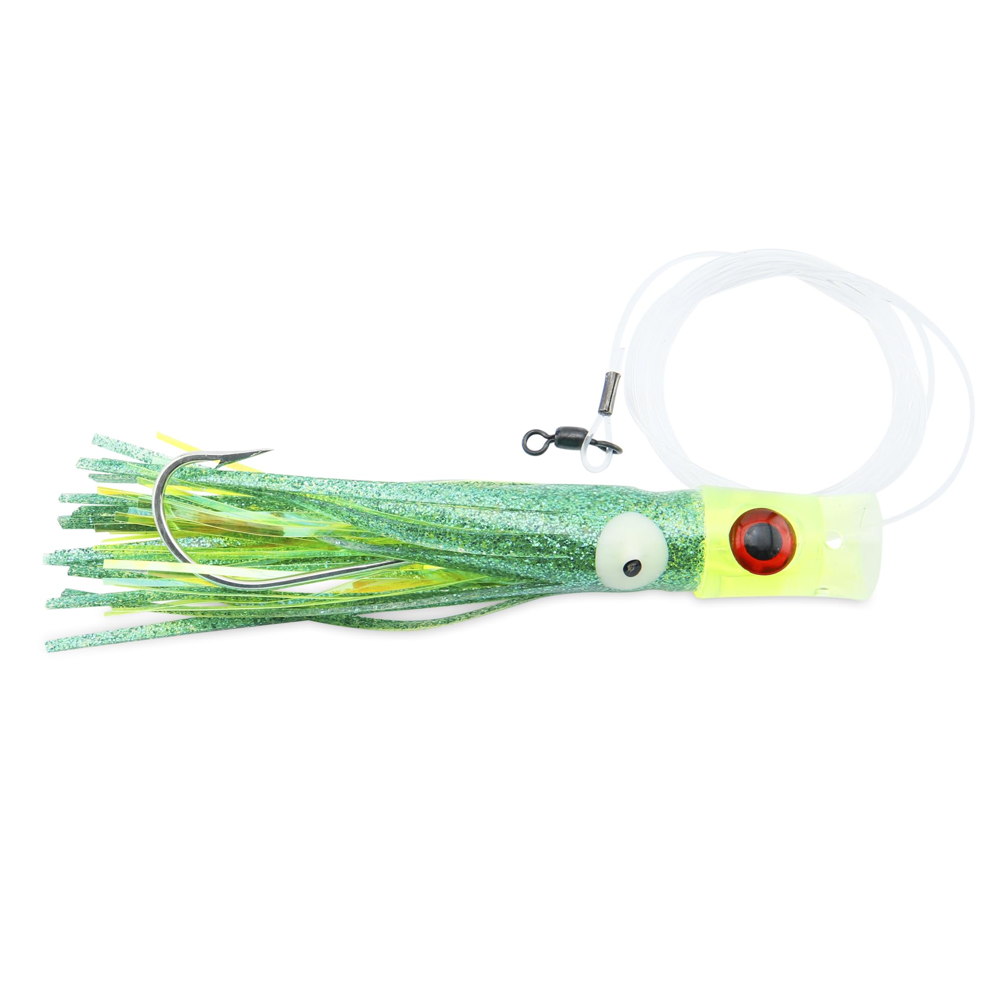 C&H Lures Stubby Bubbler Rig with green fleck skirt; bubble trail for trolling.