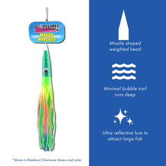 C&amp;H Lures Wahoo Whacker UV-reflective colors enhance visibility in murky water.