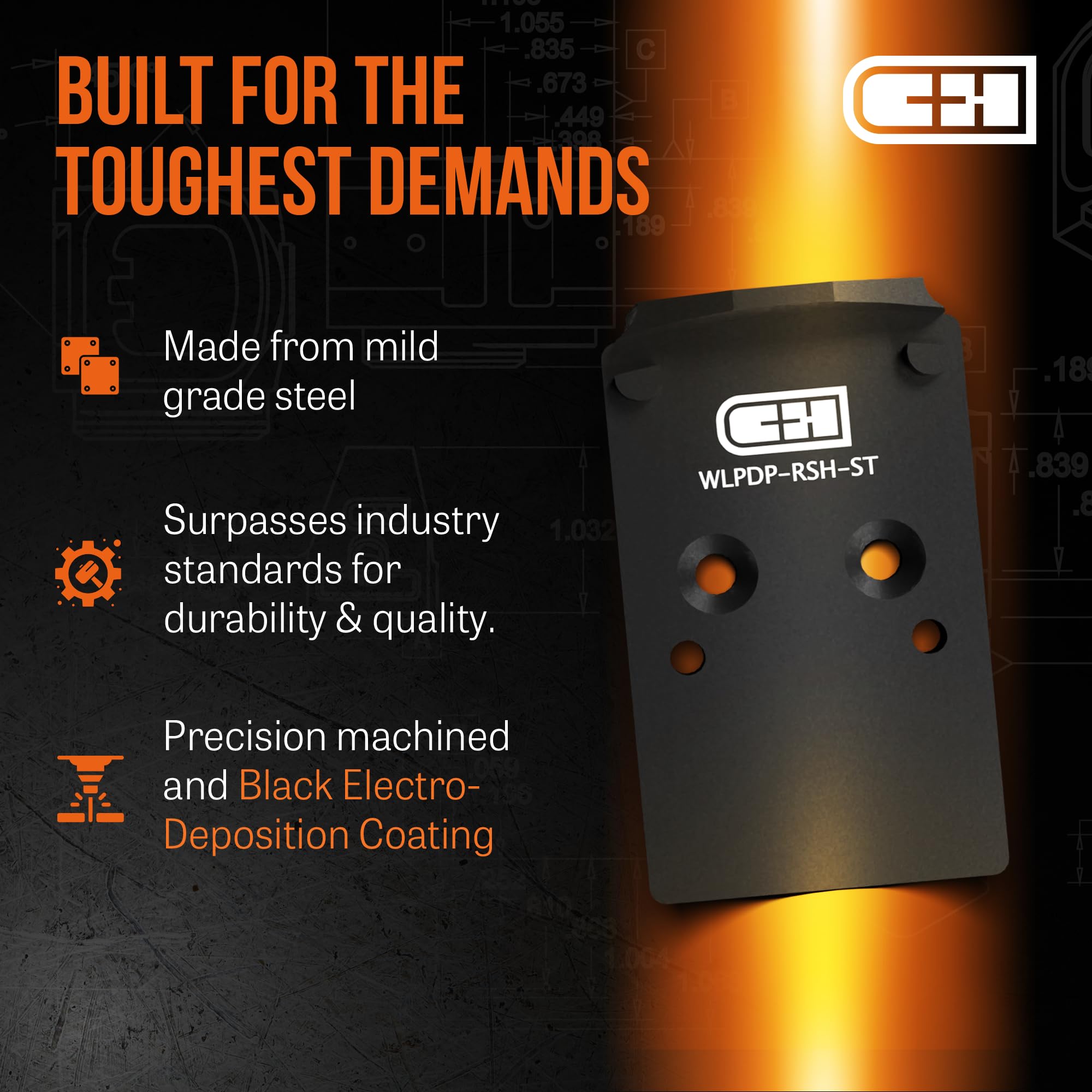 C+H 440 steel body with black coating resists flex and corrosion