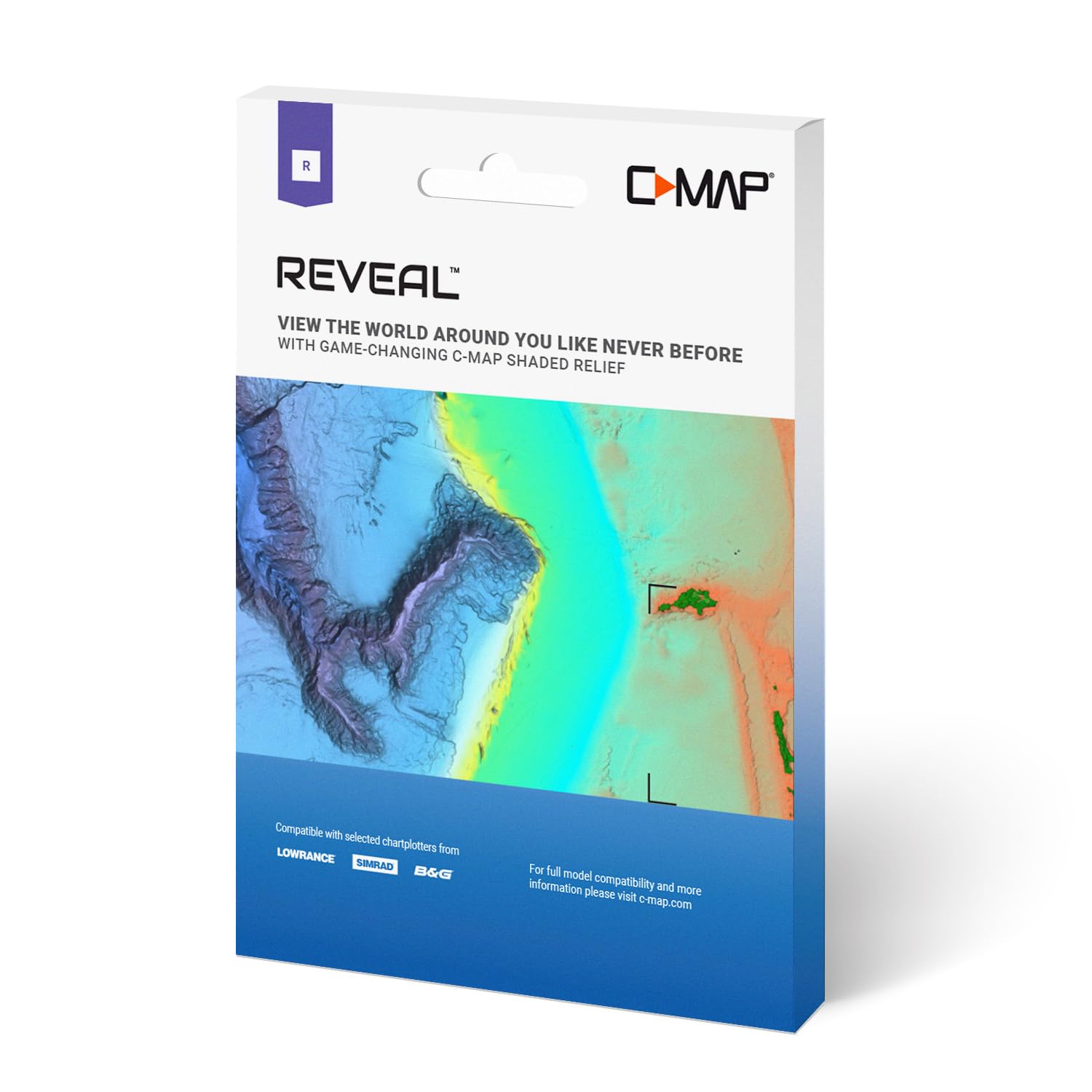 C-MAP Reveal Lakes high-res bathymetry highlights depth changes near underwater features.