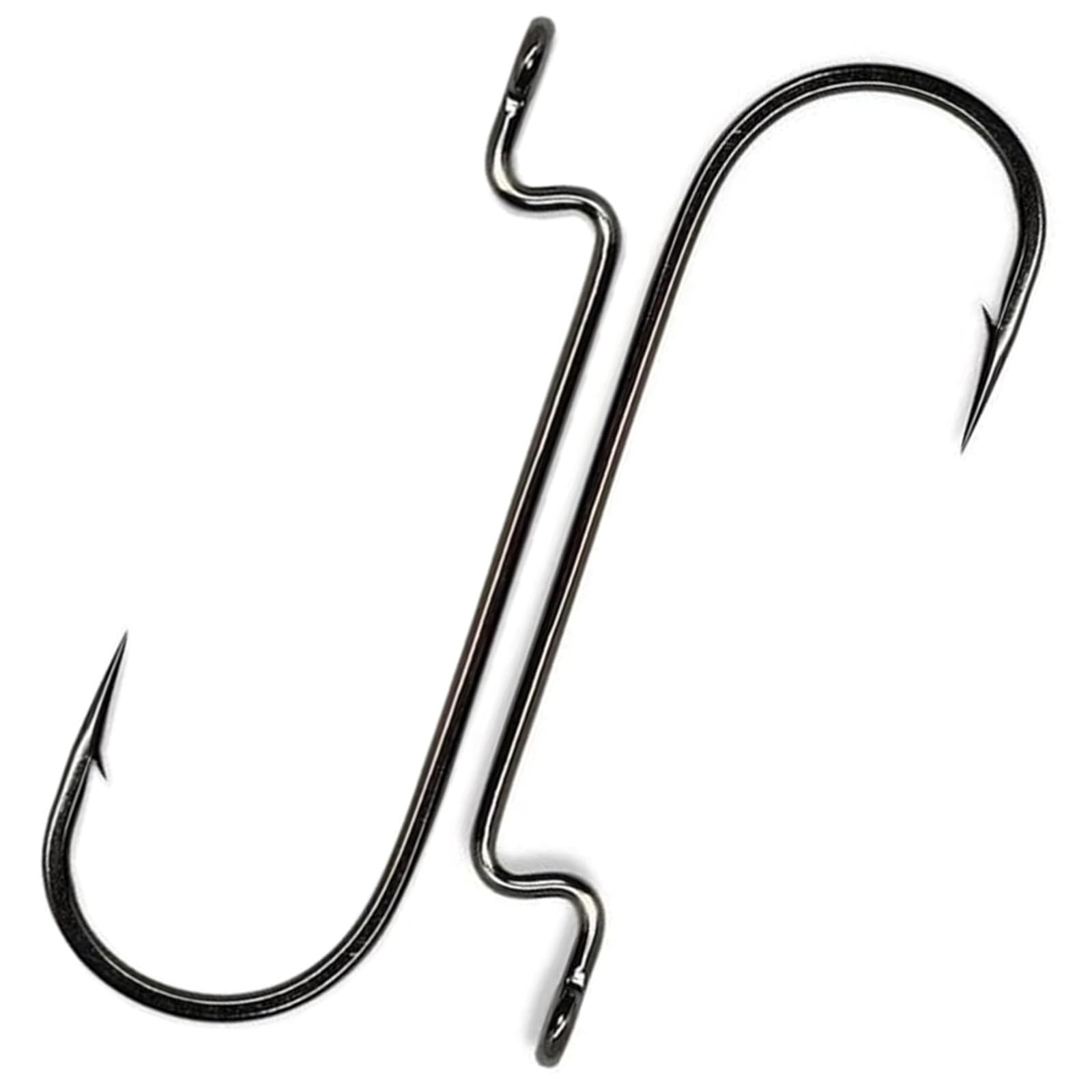 CAJOAUIS offset worm hook set in black finish, sizes 2# to 5/0
