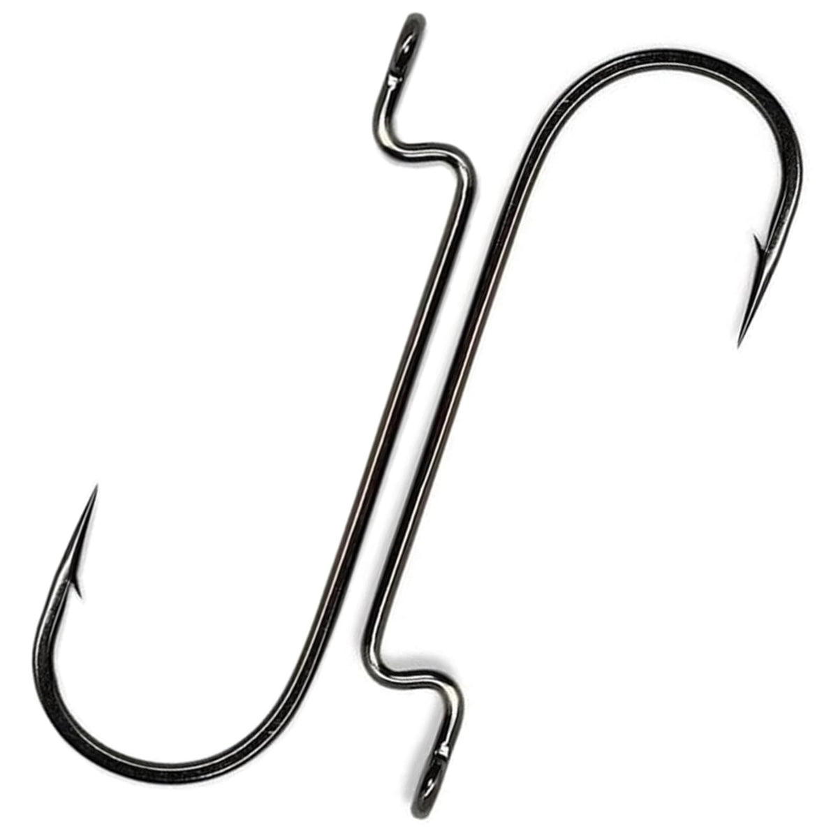 CAJOAUIS offset worm hook set in black finish, sizes 2# to 5/0
