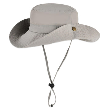 Cabahata Kids Safari Hat with wide brim and adjustable chin strap — two wearing styles