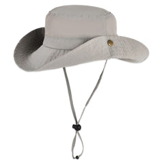 Cabahata Kids Safari Hat with wide brim and adjustable chin strap — two wearing styles