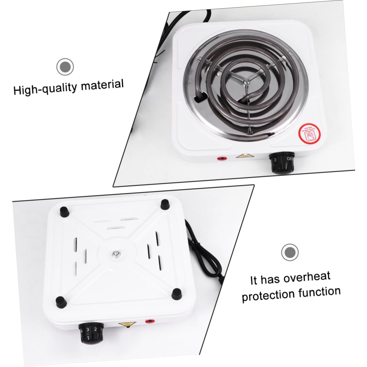 Cabilock 1000W heat distribution visual shows even cooking across the coil surface.