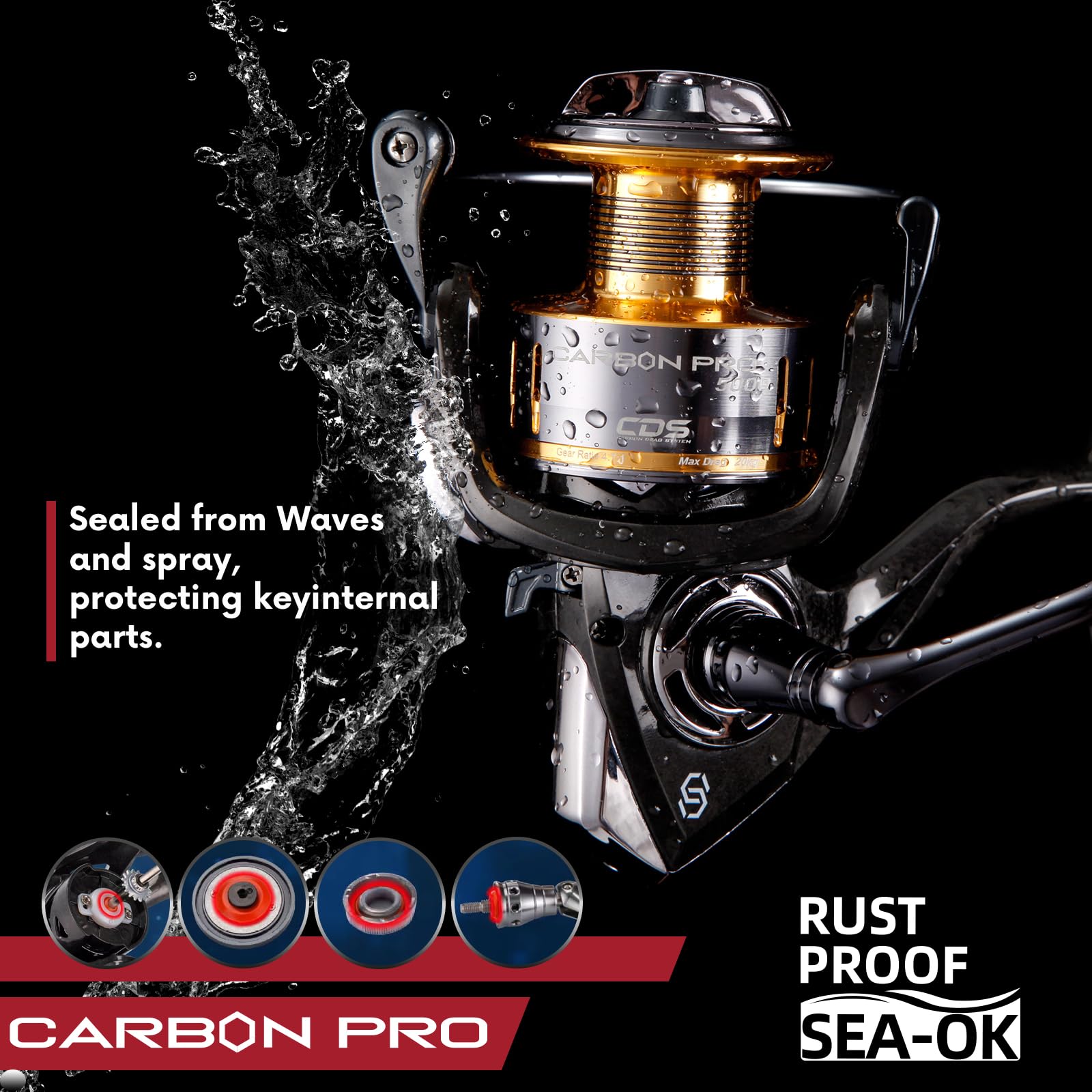 Cabom Nytex saltwater spinning reel 13+1 stainless bearings ensure ultra-smooth retrieves.